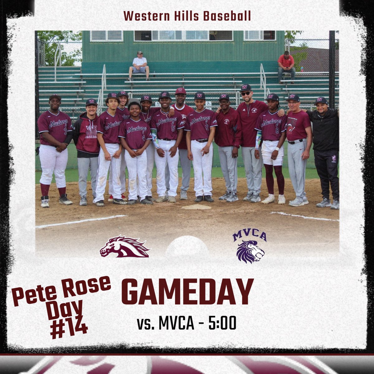 Last Home Game of the Season📍⚾️

Come support the boys as they take on MVCA at home on Pete Rose Day! 

First pitch is at 5:00. 

#GoWest🐎