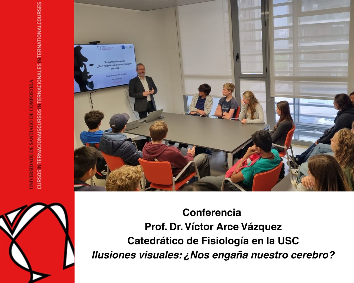 ci_usc's tweet photo. El pasado viernes 9 de mayo el Prof. Dr. Víctor Arce impartió una conferencia a los alumnos noruegos de #CursosInternacionalesdelaUSC en el #CIMUS. Título de la conferencia: " Ilusiones visuales: ¿ Nos engaña nuestro cerebro?👏👏
#embajadeespañaennoruega #oisinternationalschool https://t.co/0Xo0cFiE4a