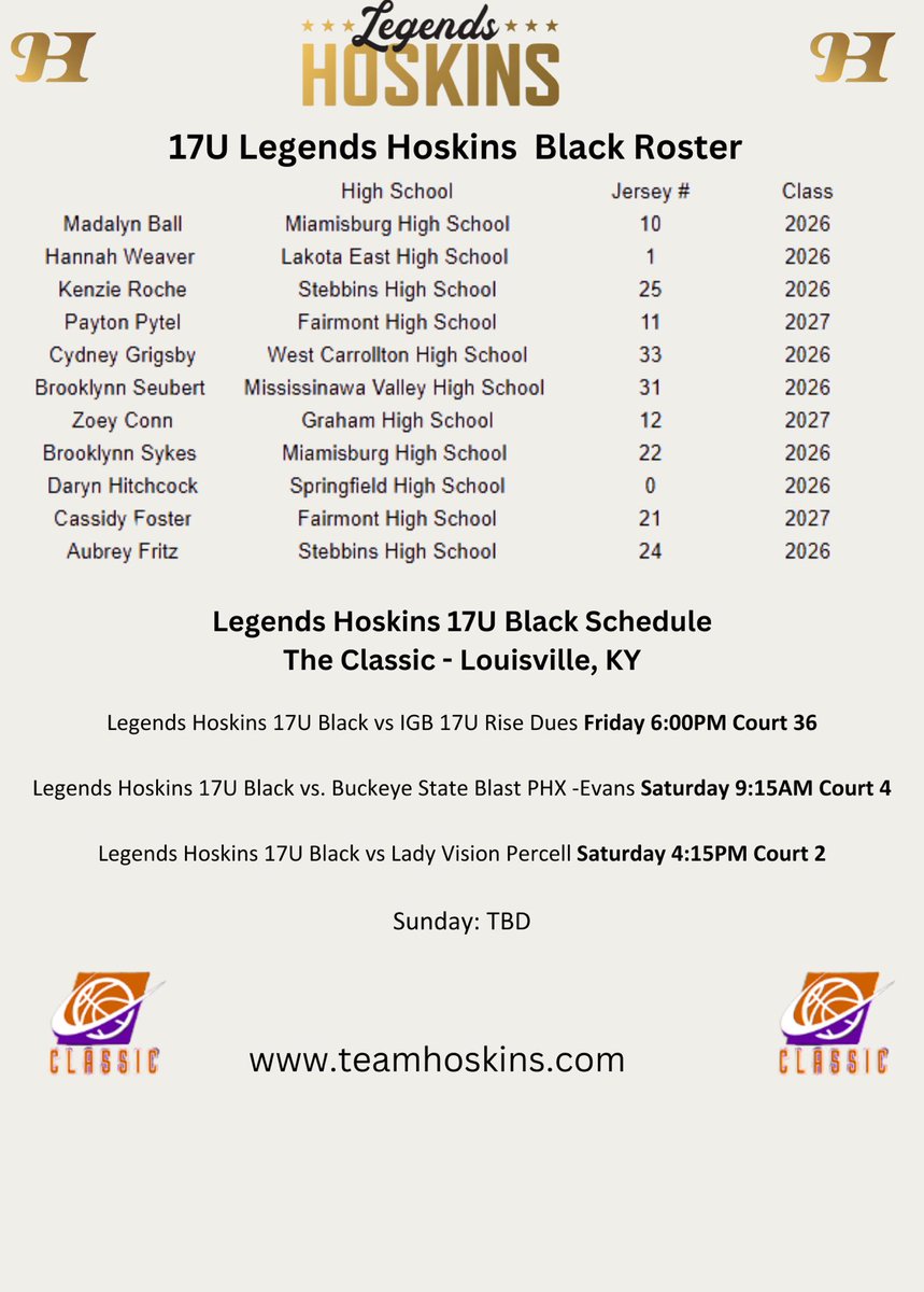 Legends Hoskins 17U will be at The Classic this weekend .

Coaches , stop by  and watch a talented group of girls.   Please reach out with inquiries for any of our players .
