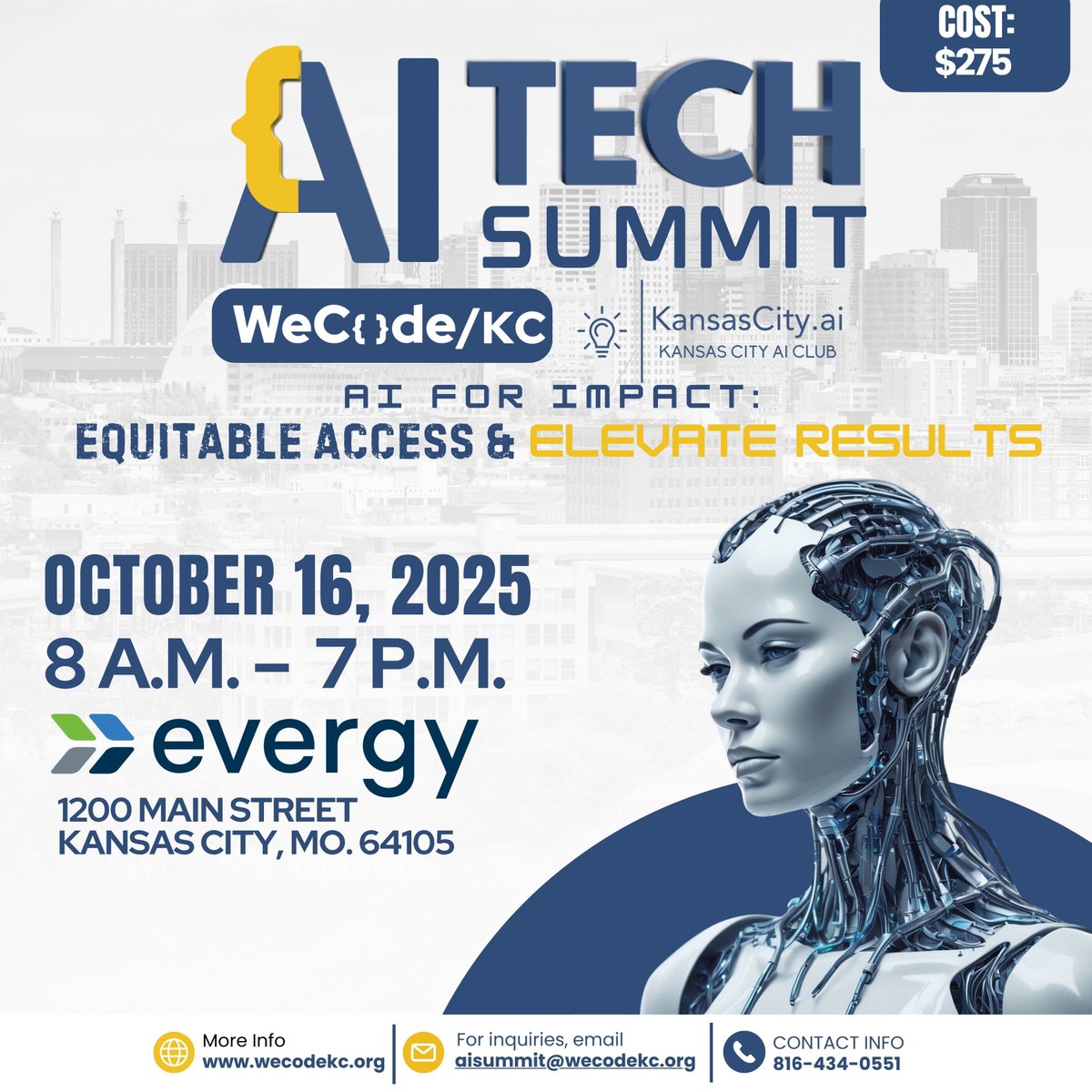 Dive into the world of AI at the WeCode KC AI Tech Summit! Join us on October 16 for a full day of learning, networking, and game-changing tech insights. For more info, go to wecodekc.org. #AITechSummit #Innovation #TechForGood