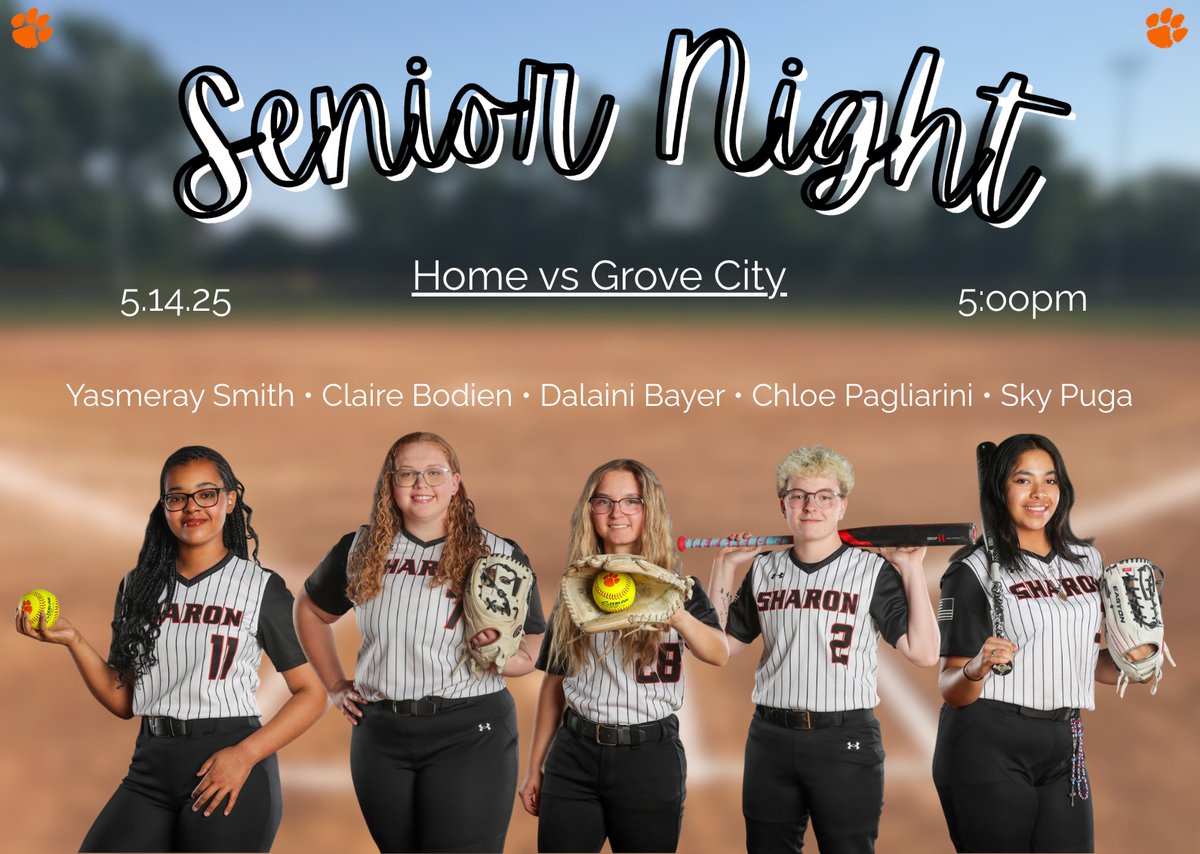 GAME DAY @ HOME &amp; SENIOR NIGHT! 

4:10PM - Senior Recognition 

⌚ - 5PM vs Grove City

🏠 - @ Wengler Field 

Let's Go Tigers!