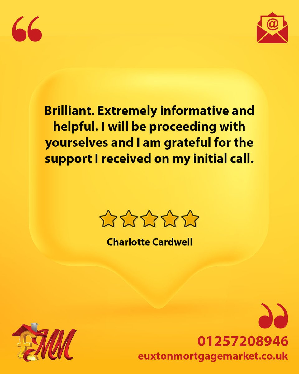 Thank you Charlotte, great to hear you will be becoming a client  #mortgages #mortgagemarket #euxtonmortgagemarket