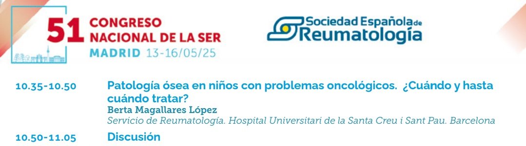 ¡¡Mañana!! Mesa de Reumatología Pediátrica en el Congreso <a href="/SEReumatologia/">Soc.Esp.Reumatología</a> . ¡No te la pierdas!Participan varios de nuestros socios. Dermatomiositis juvenil, fármacos fuera de ficha técnica, patología ósea en niños oncológicos... Trabajando juntos con <a href="/ser_erna/">ERNA-SER</a>
