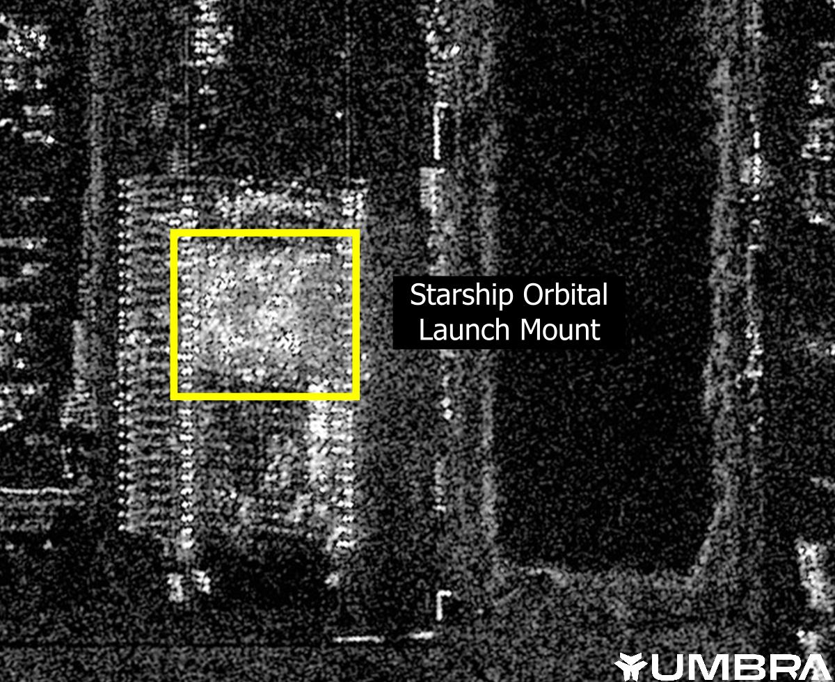 New <a href="/umbraspace/">Umbra</a> SAR imagery reveals the foundations of SpaceX's future Gigabay at Roberts Road. And thanks to SAR magic, we can spot the Starship Orbital Launch Mount through the fabric tent as it's being worked on.