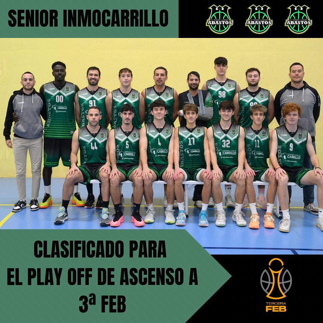 Enhorabuena a nuestro Senior <a href="/inmocarrillo/">Inmocarrillo</a> que en su primer año en 1ª Nacional lograr clasificarse a los play-offs de ascenso a 3ª FEB.
Estos se jugarán en formato de Ida (18 de mayo) y vuelta (25 de mayo)