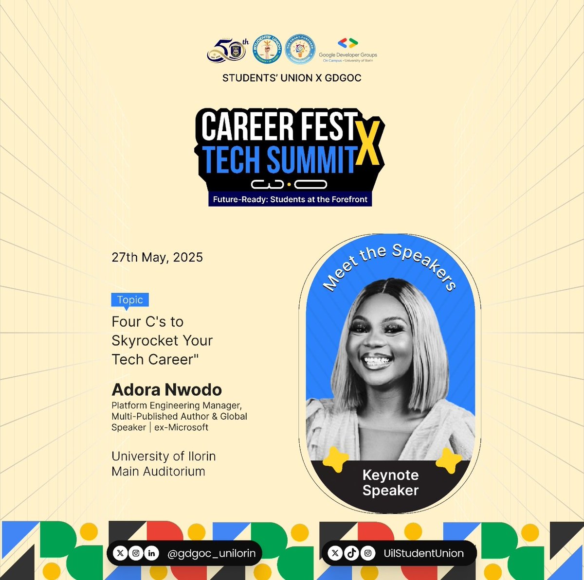 GDG On Campus Unilorin. #BwAIUnilorin (@gdgoc_unilorin) on Twitter photo Guyyyss! We're beyond excited to announce the one and only <a href="/AdoraNwodo/">Big Nenz ✨</a> as our speaker at #CareerFestxTechSummit! 🙂↕️🔥 Ex-Microsoft, Platform Engineering Manager, global speaker 🤩 & author!
DON'T PLAYYY, REGISTER NOW:
bit.ly/Career-fest-20… Guyyyss! We're beyond excited to announce the one and only <a href="/AdoraNwodo/">Big Nenz ✨</a> as our speaker at #CareerFestxTechSummit! 🙂↕️🔥 Ex-Microsoft, Platform Engineering Manager, global speaker 🤩 & author!
DON'T PLAYYY, REGISTER NOW:
bit.ly/Career-fest-20…