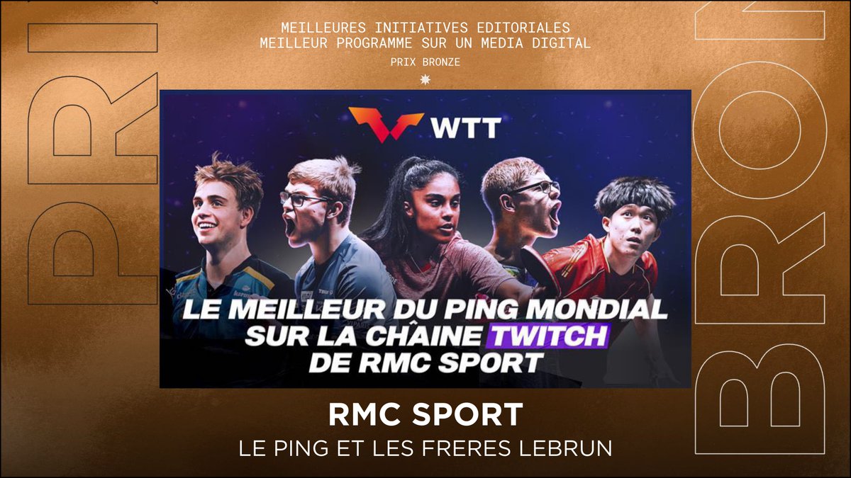 Strategies (@strategies) on Twitter photo Catégorie Meilleur programme, initiative sur un média digital, <a href="/RMCsport/">RMC Sport</a> obtient un #BRONZE pour « Le ping et les frères Lebrun », le paris de RMC sport pour développer sa présence sur twitch <a href="/felixlebrun34/">Félix Lebrun</a> <a href="/AlexisLebrun15/">Alexis Lebrun</a>. Bravo à vous ! #gpstrat Catégorie Meilleur programme, initiative sur un média digital, <a href="/RMCsport/">RMC Sport</a> obtient un #BRONZE pour « Le ping et les frères Lebrun », le paris de RMC sport pour développer sa présence sur twitch <a href="/felixlebrun34/">Félix Lebrun</a> <a href="/AlexisLebrun15/">Alexis Lebrun</a>. Bravo à vous ! #gpstrat