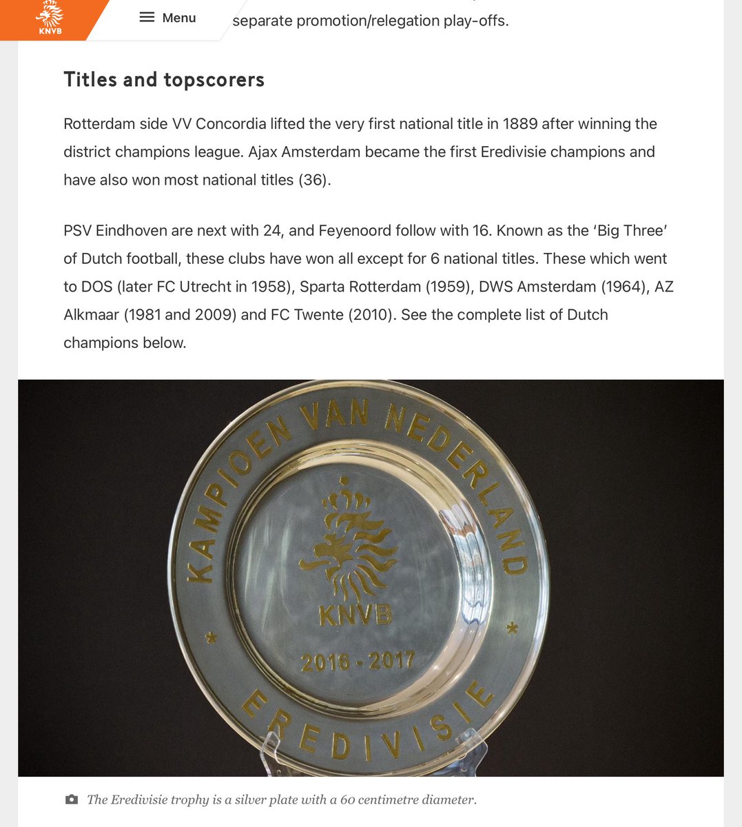 AbidinSide's tweet image. Gelar juara Ajax (total 36) juga dihitung sedari belom ada Eredivisie (yg baru ada sejak thn 1956). Bahkan gelar juara HVV Den Haag musim 1890/1891 juga masuk hitungan resmi KNVB, meskipun saat itu FIFA belom berdiri (1904), sehingga mereka menyandang 1 bintang, karena juara 10x.