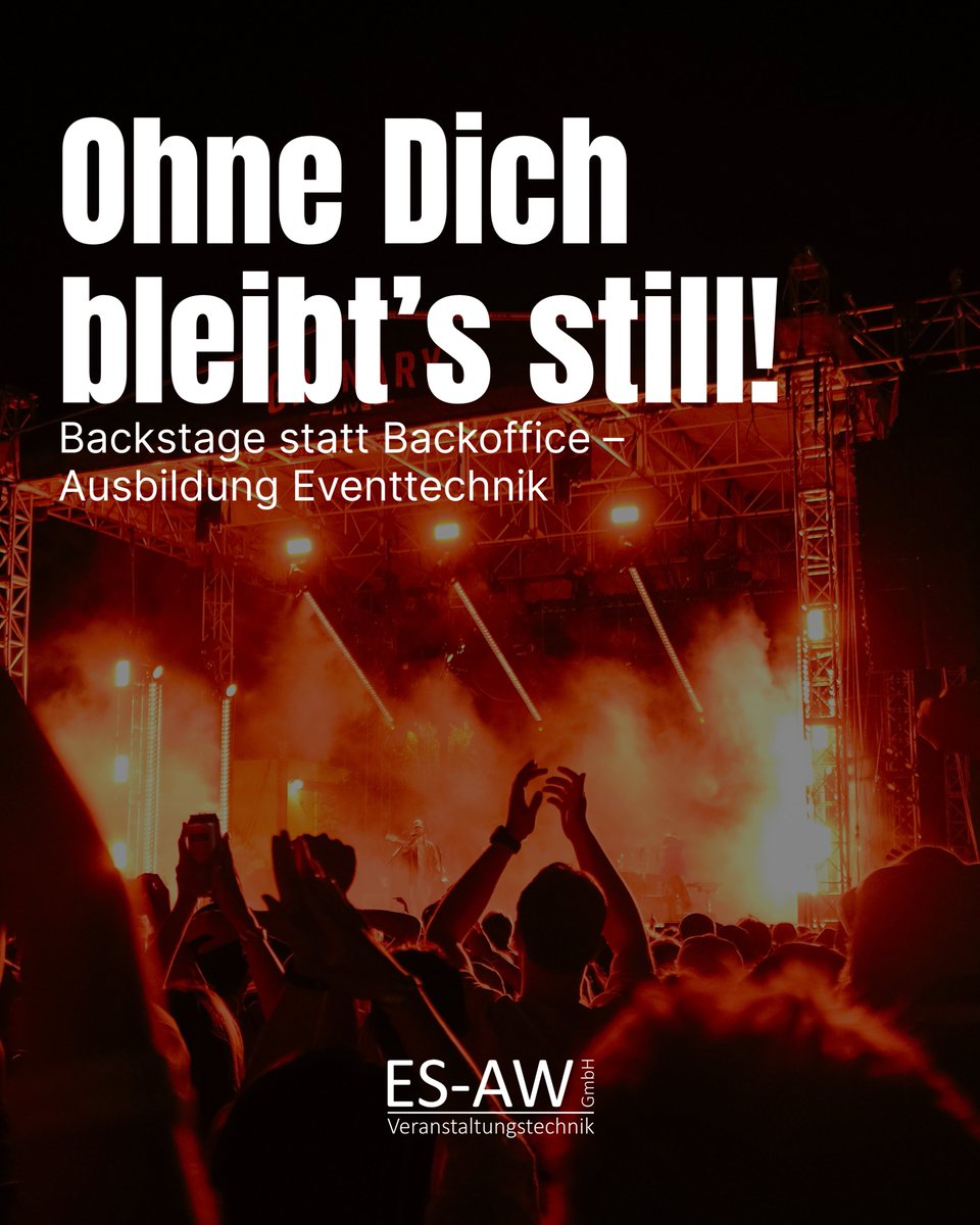 Tech it till you make it.

📱 Events &amp; Technik bringen dich mehr zum Leuchten als dein Handy-Display? 
🤓 Du bist 18+ und ready, Verantwortung zu übernehmen? 
👉 Bewirb dich jetzt und starte deine Ausbildung in der Eventtechnik! 
📩 info@es-aw.de