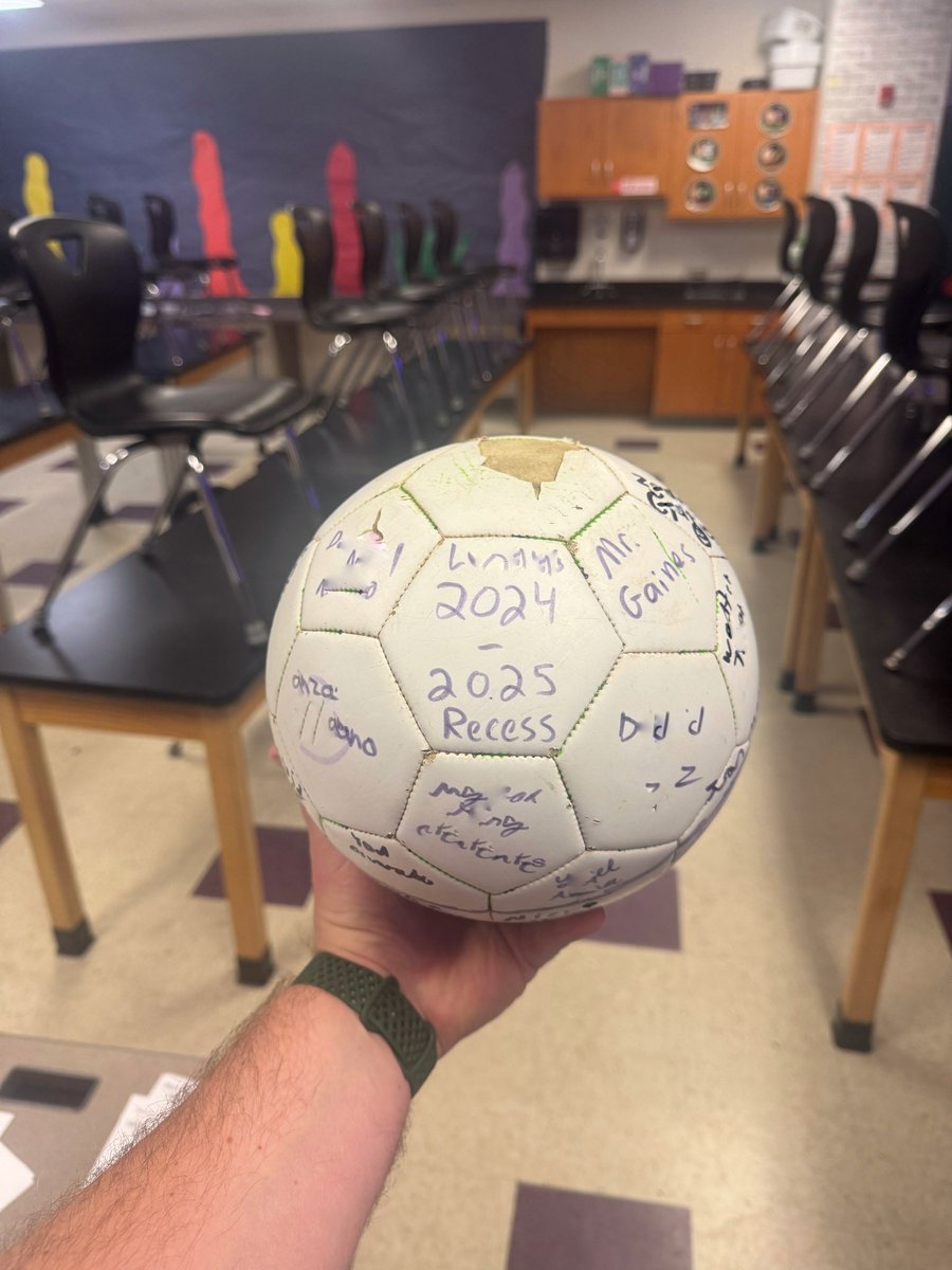 My new plan for early retirement. At the end of every school year, I will retire the recess soccer ball and have all my students sign it. Surely one of them will be famous and I can sell it on eBay. 15-20 year investment. Follow me for more horrid financial advice. #teacherlife