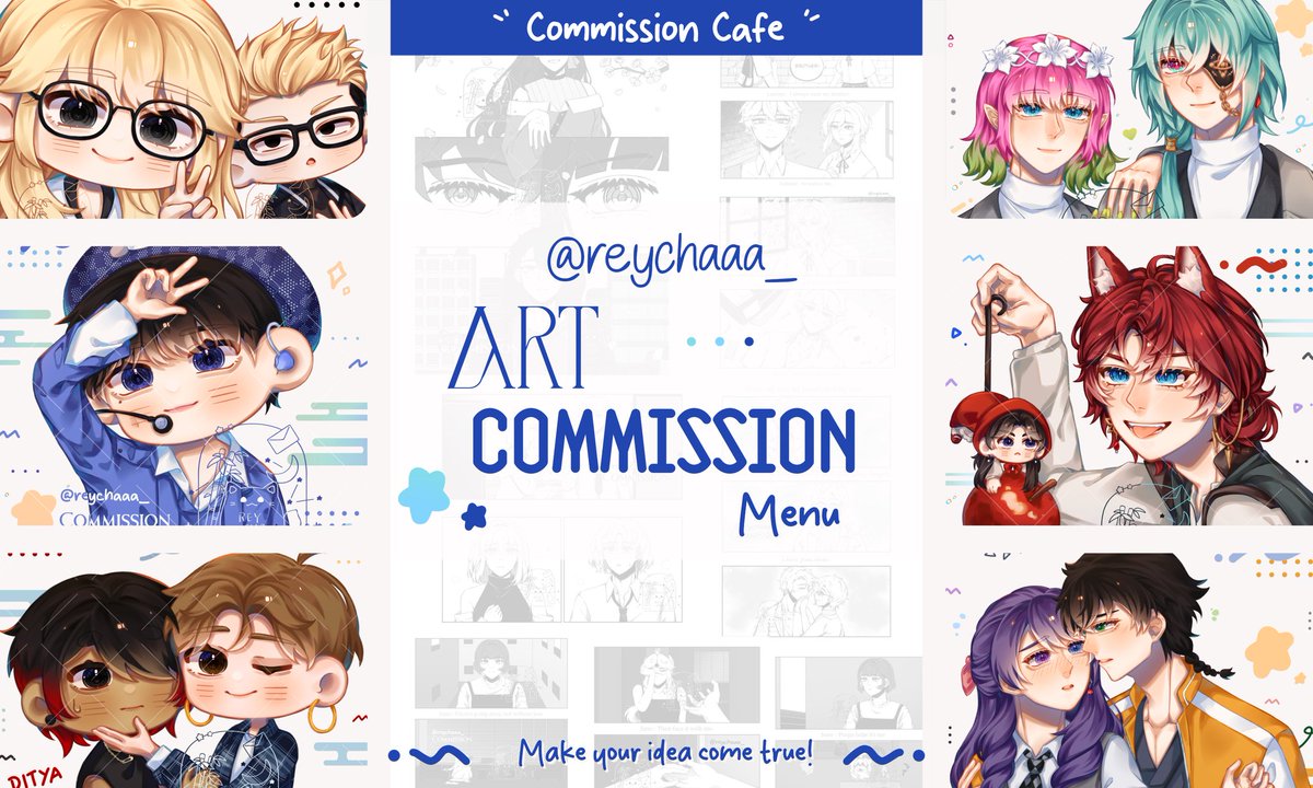[Help RT pls 🥹🩵]

Hello there! I open art commission ✨
Can do illustration, chibi, and bnw short story 🖤

More details and information below 💛

#Commission #commissionsopen #artistsupport