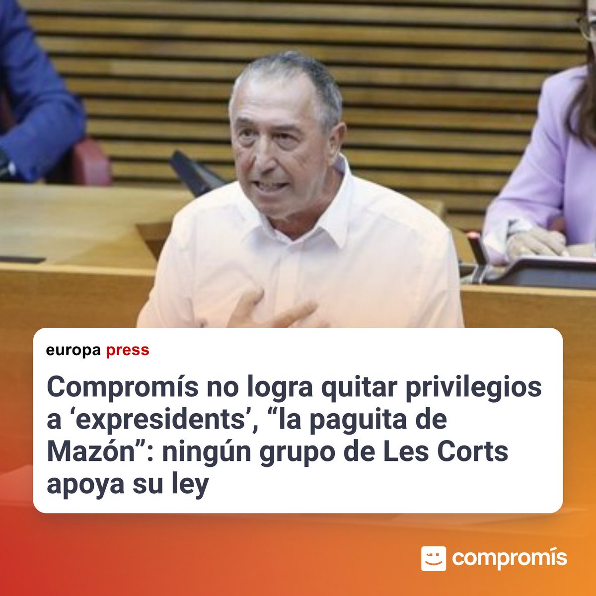 Compromís ha sigut l'únic partit que ha votat EN CONTRA de 'la paguita de Mazón'.

Al PSOE, al PP i a Vox els pareix genial que Mazón cobre 75.000 anuals quan deixe de ser president.

Por los magníficos servicios prestados. En fi...