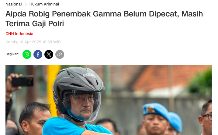 arman_dhani's tweet photo. Polisi pembunuh Gamma masih menerima gaji https://t.co/mRuuV7KosE