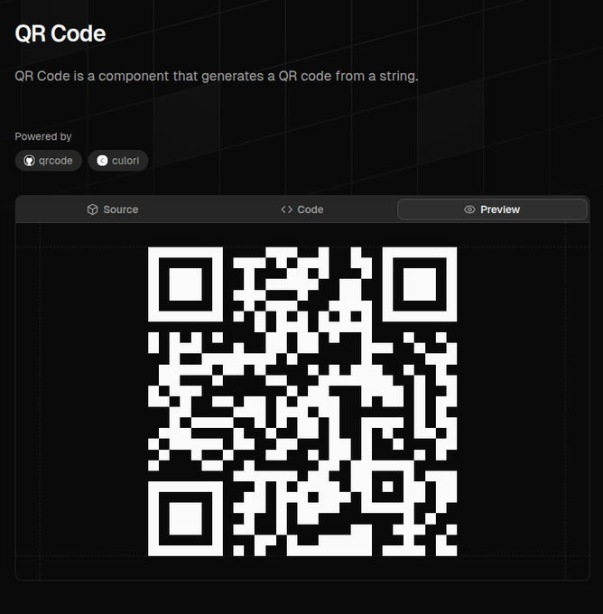 screenshot of QR Code component of Kibo UI