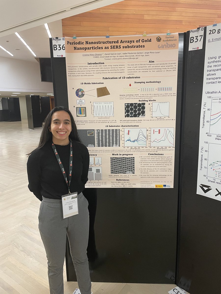 FunNanoBio's tweet image. Nice poster of @CristinaP_O about Periodic Nanostructured Arrays of Gold Nanoparticles as SERS substrates, at Gold2025 congress!👩🏽🔬🤩