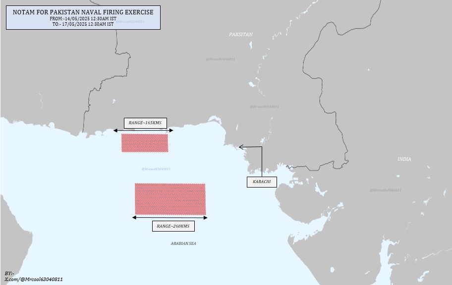Pakistan has issued Notams for Naval firing exercise