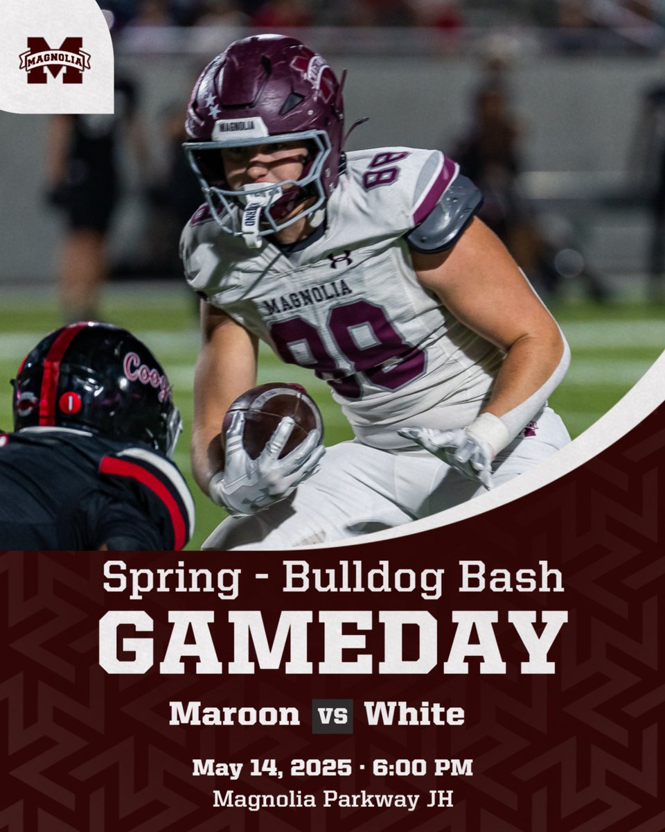 Magnolia Bulldogs Football (@dogfootball) on Twitter photo Today is the day! Come watch the Dogs as we close out Spring Training 2025 tonight at 6:00. Bulldog Bash will be played at the new Parkway JH. Go Dogs! <a href="/MagISDAthletics/">Magnolia ISD Athletics</a> <a href="/MagnoliaHighTX/">Magnolia High School</a> Today is the day! Come watch the Dogs as we close out Spring Training 2025 tonight at 6:00. Bulldog Bash will be played at the new Parkway JH. Go Dogs! <a href="/MagISDAthletics/">Magnolia ISD Athletics</a> <a href="/MagnoliaHighTX/">Magnolia High School</a>