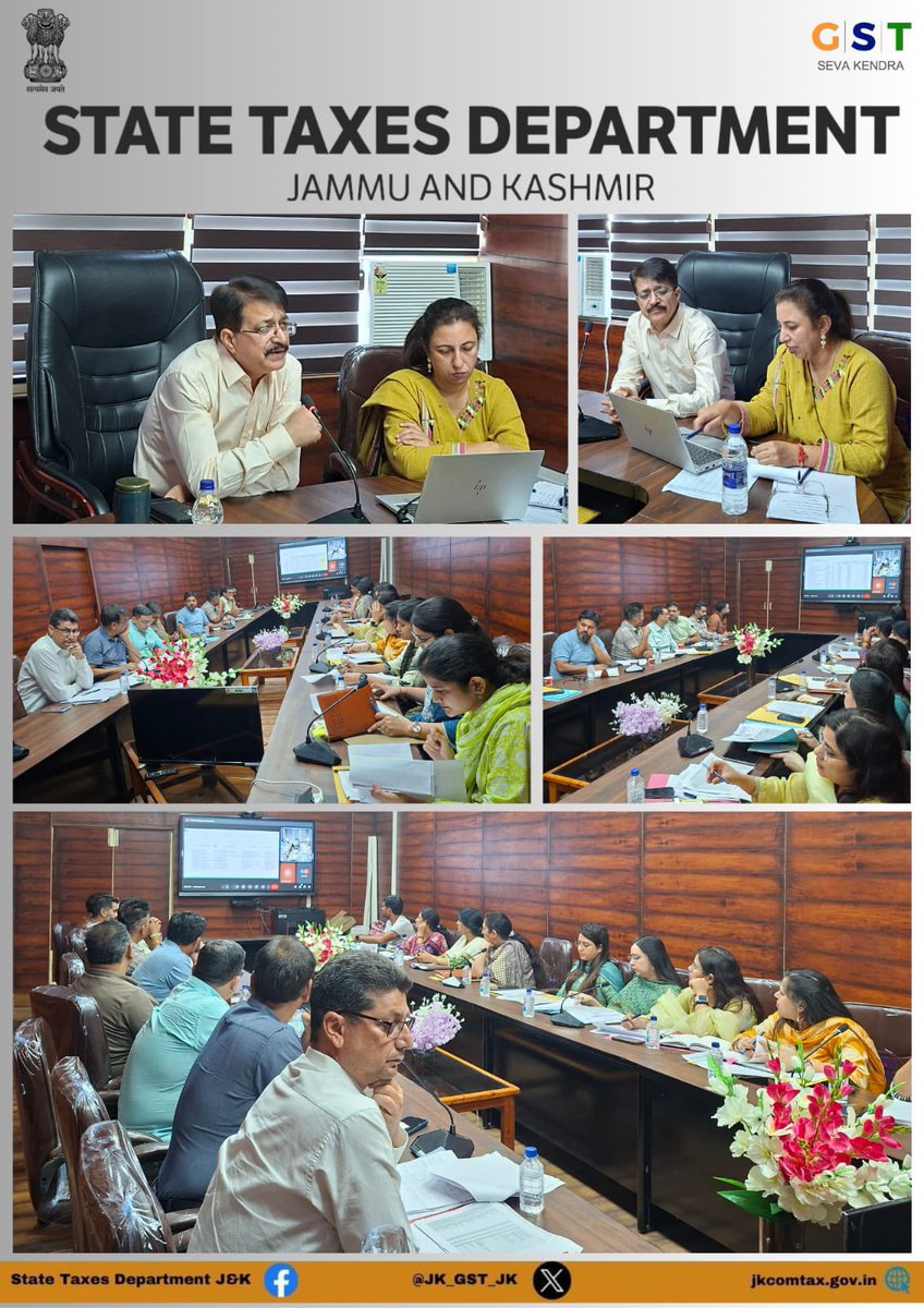 J&K State Taxes Department (@jk_gst_jk) on Twitter photo Commissioner <a href="/JK_GST_JK/">J&K State Taxes Department</a> , Sh P.K. Bhat, JKAS, alongwith Additional Commissioner of State Taxes Department, Jammu <a href="/Hinamrita1974/">Namrita Dogra</a> chaired a significant meeting with STOs of Jamm to assess ongoing activities & streamline strategies for improved tax compliance & revenue augmentation. Commissioner <a href="/JK_GST_JK/">J&K State Taxes Department</a> , Sh P.K. Bhat, JKAS, alongwith Additional Commissioner of State Taxes Department, Jammu <a href="/Hinamrita1974/">Namrita Dogra</a> chaired a significant meeting with STOs of Jamm to assess ongoing activities & streamline strategies for improved tax compliance & revenue augmentation.