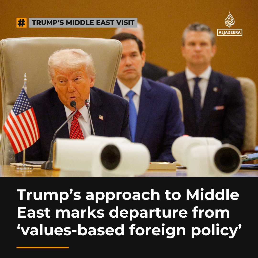Donald Trump’s remarks in Saudi Arabia stressing the US is no longer interested in intervening in Arab states's internal affairs is a “departure from the values-based foreign policy”, says Sultan Barakat, Hamad Bin Khalifa University.

🟧 Read analysis: aje.io/d8il2f