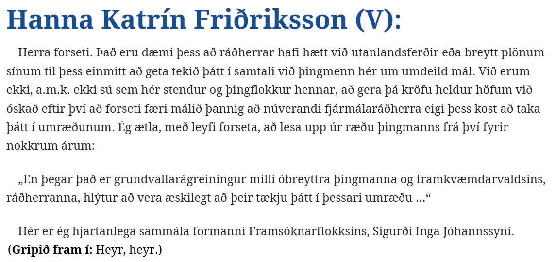 Það er eitthvað ljóðrænt við þessa ræðu þáverandi þingflokksformanns Viðreisnar, nú atvinnuvegaráðherra, frá 3. júní 2024.