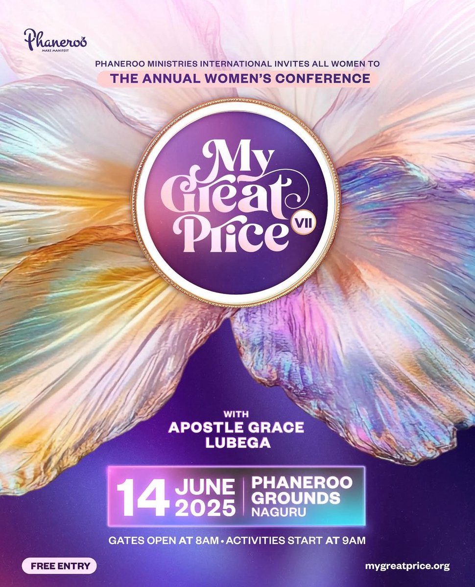 IAMJUDITHHEARD's tweet image. To every woman who knows her worth and even to those who’ve been made to question it lately — this is your invitation.

@Phanerookampala invites you to the Annual Women’s Conference – My Great Price VII happening on June 14th, 2025 at Phaneroo Grounds, Naguru.

While the world…