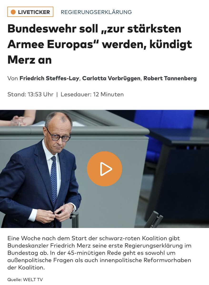 Merz will die Bundeswehr zur stärksten Armee Europas machen. Geht es hier wirklich noch um Verteidigung?? 
Eines steht bereits jetzt fest: die gigantische Aufrüstung und der kommende soziale Kahlschlag sind nur zwei Seiten einer Medaille.  #Bundeskanzler #Merz