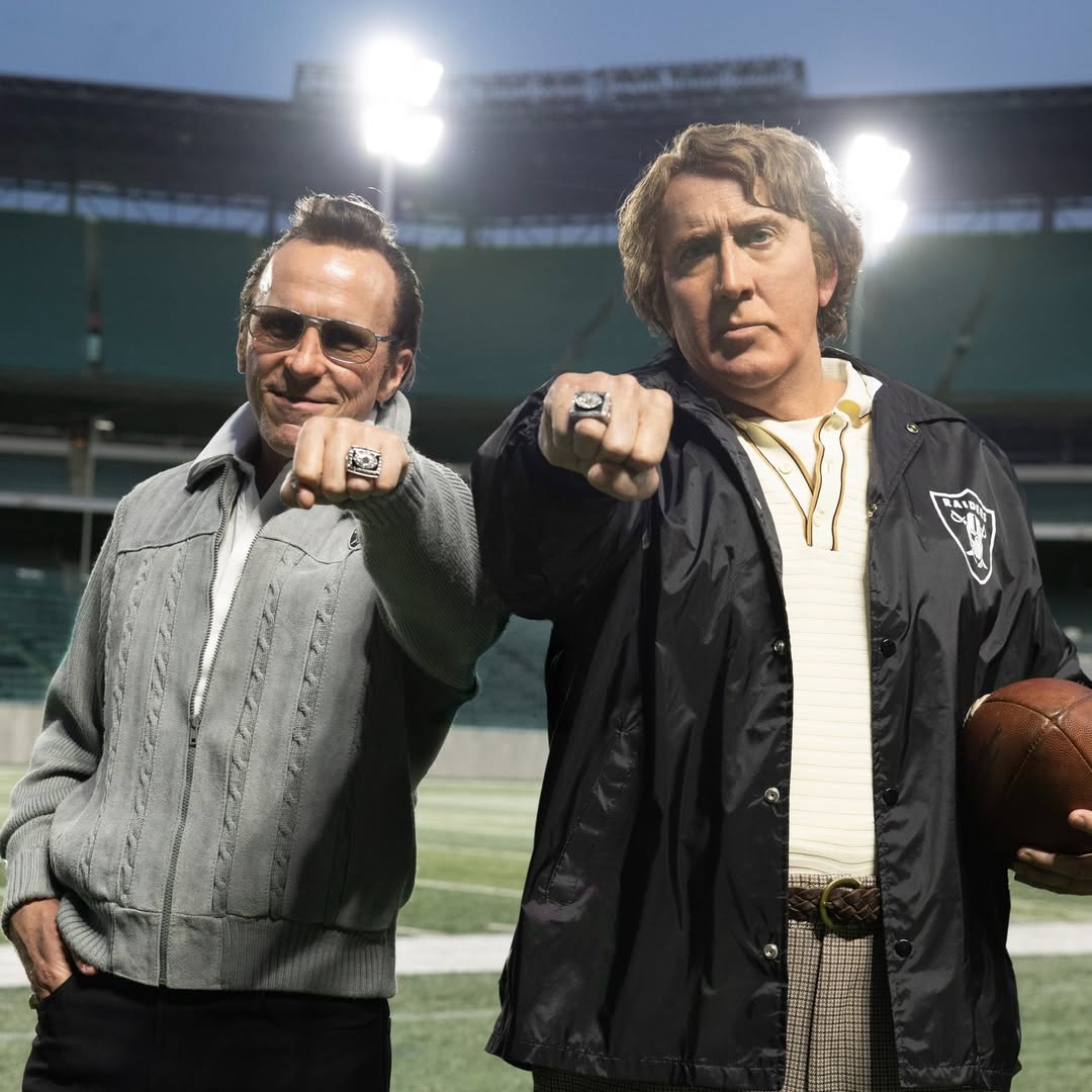 First look at Nicolas Cage as John Madden and Christian Bale as Al Davis in David O. Russell's #Madden.