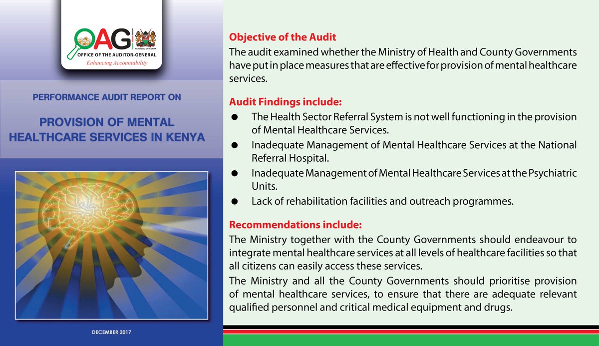 May is Mental Health Awareness Month. In line with this year’s theme “Turn Awareness into Action,” we remind you of our Performance Audit Report on Provision of Mental Healthcare Services in Kenya which contains recommendations that can result to improved services, if implemented