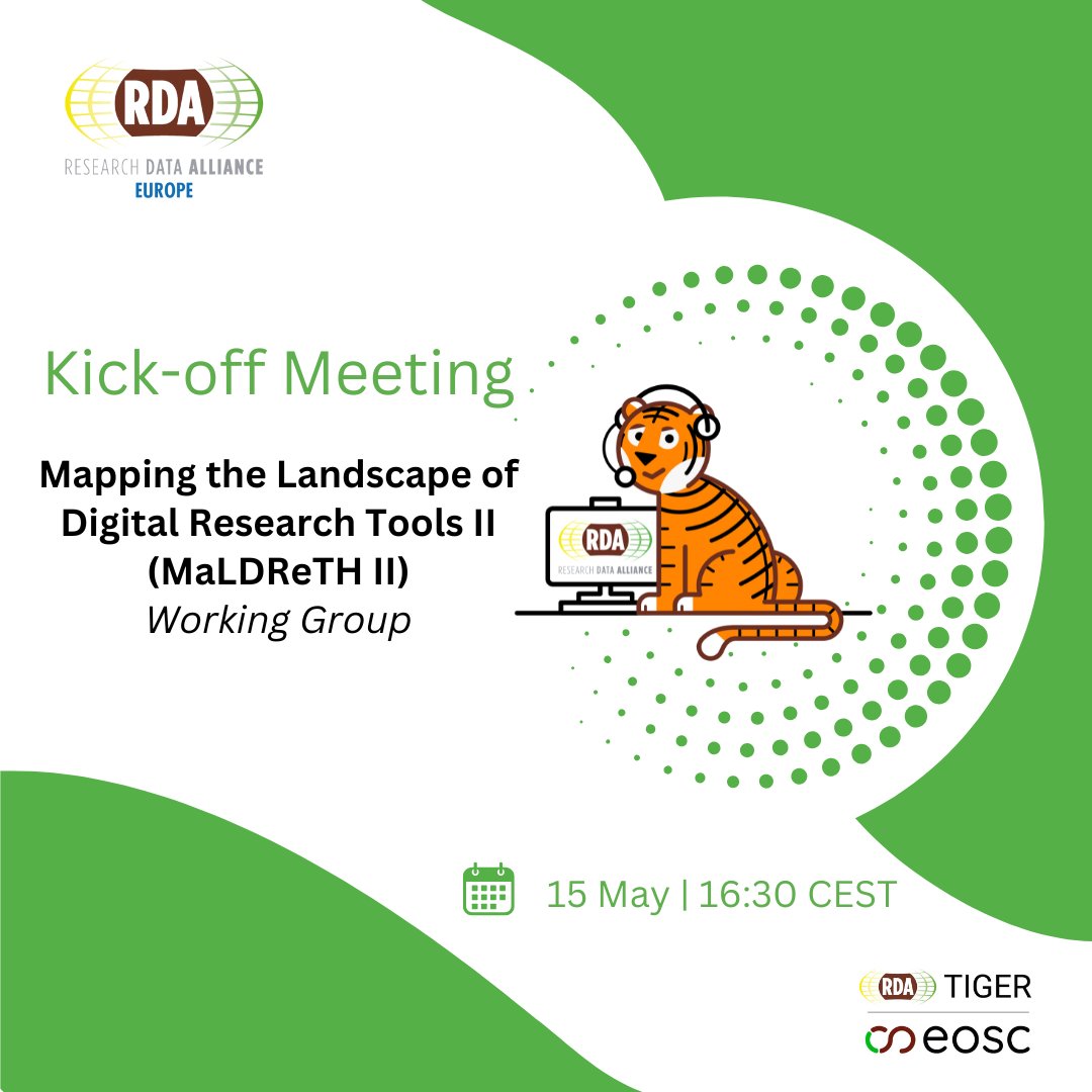 RDA_Europe's tweet image. 📣Happening tomorrow!

Join the first Mapping the Landscape of Digital Research Tools II (MaLDReTH II) Working Group meeting to learn how you can contribute to building a sustainable, comprehensive mapping of research tools. 

📅May 15, 16:30 CEST

Info: ow.ly/T4U450VMN4h