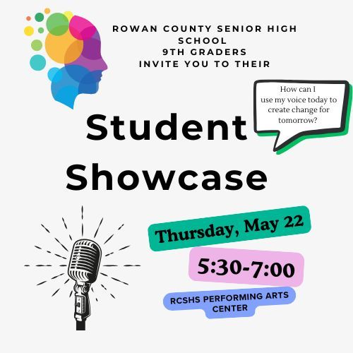 All RCSHS students, parents, teachers, and community members are invited to attend the Student Showcase on Thursday, May 22nd. Our 9th Grade class has worked incredibly hard in their English and Social Studies classes to prepare a researched based project for showcase.