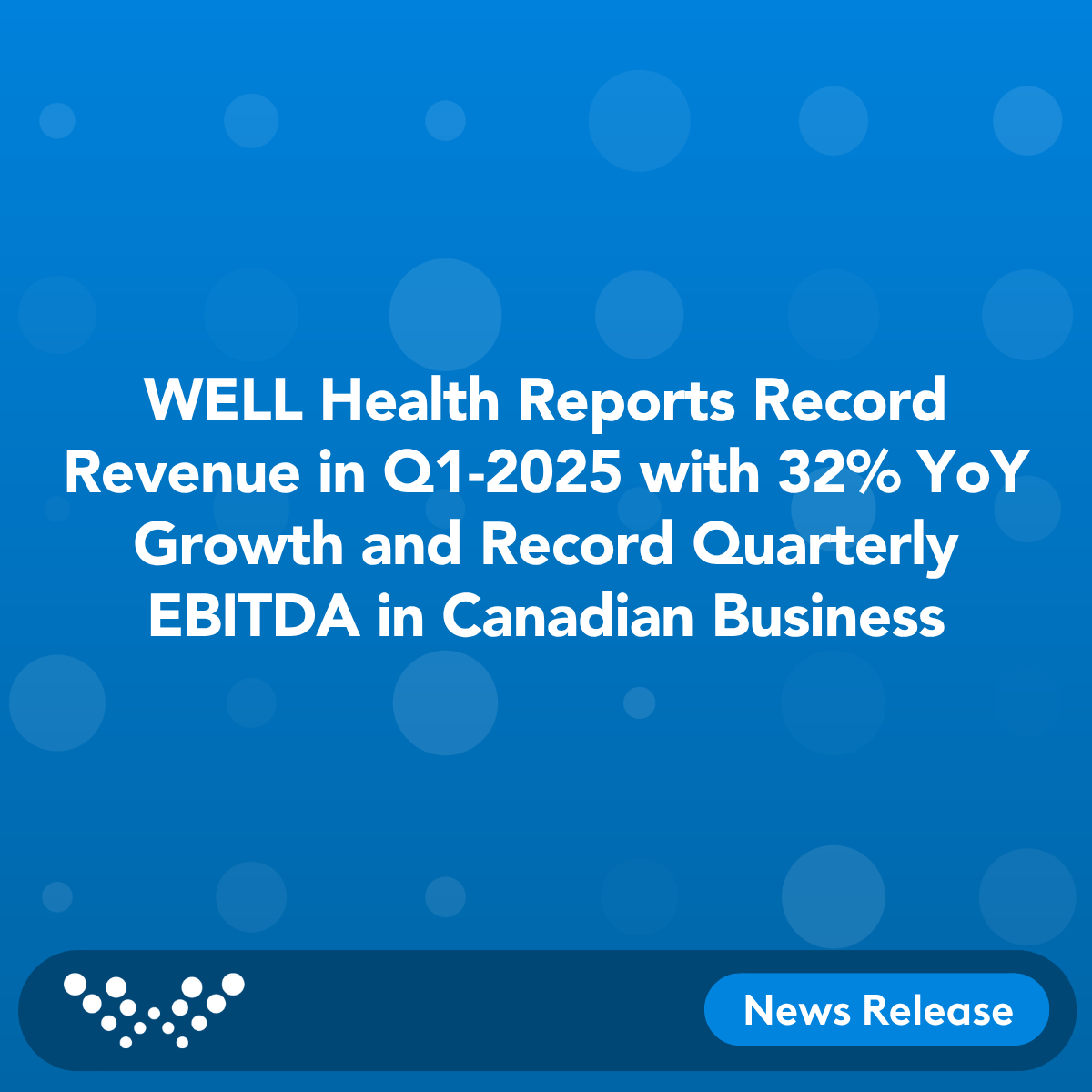 WELL starts 2025 with record growth &amp; momentum! 🚀

📊 Q1 results:

✅ $294.1M revenue—up 32% YoY
✅ $27.6M Adj. EBITDA—up 36%
✅ 1.6M+ patient visits—up 23%
✅ Canadian Patient Services up 29%
✅ WELL Canada Four Wall EBITDA: $18.7M—up 29%

See details: ow.ly/GQf850VSrQ8