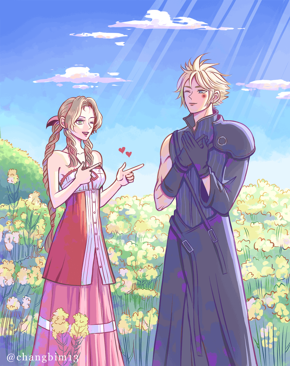 30. Aerith shoots a love beam at Cloud😍😊 #Clerith #クラエア #エアリス #クラウド #kingdomhearts #fanart