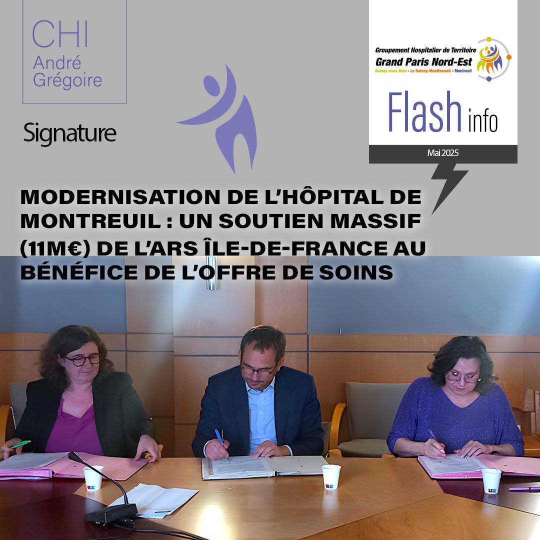 [#SIGNATURE #CHIAG]
📢 Le CHI AG fait un pas en avant !
✍Le 13 mai, le GHT Grand Paris Nord-Est et l’ARS Île-de-France ont signé une convention en présence de <a href="/PatriceBessac/">Patrice Bessac</a>, maire de Montreuil.
 Un grand merci à tous les acteurs ! 😊

#financement #ars #mairiemontreuil #ghtgpne