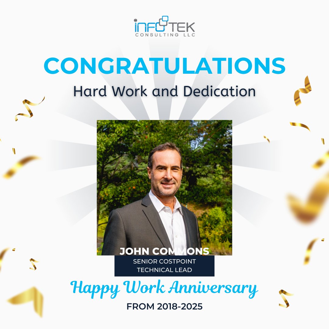 Infotek Consulting (@infotekconsult) on Twitter photo May Work Anniversary Spotlight 🎉
Join us in celebrating John Commons this month! John's dedication and hard work continue to make a lasting impact at <a href="/InfotekConsult/">Infotek Consulting</a> We're grateful for everything he brings to the team—here’s to another great year ahead! #InfotekConsulting May Work Anniversary Spotlight 🎉
Join us in celebrating John Commons this month! John's dedication and hard work continue to make a lasting impact at <a href="/InfotekConsult/">Infotek Consulting</a> We're grateful for everything he brings to the team—here’s to another great year ahead! #InfotekConsulting