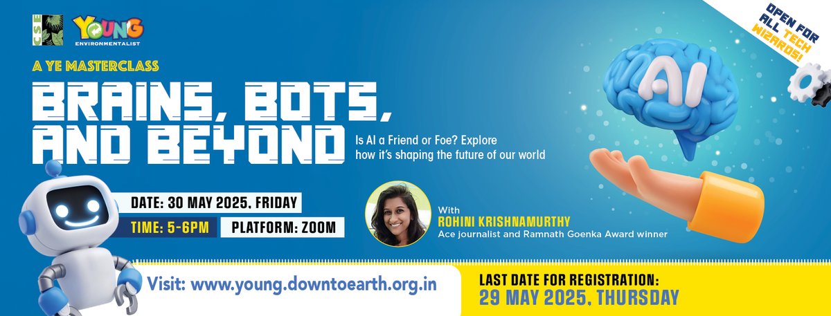 CSEINDIA's tweet image. AI, a friend or a foe? This Masterclass for young environmentalists will take you on an exciting adventure into #ArtificialIntelligence, from cool art and smart assistants to big decisions in health and safety. We’ll explore how AI works and how it affects the planet and our