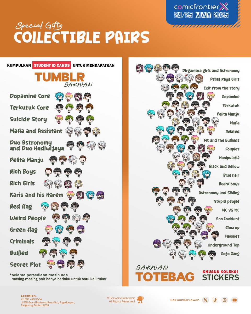 #ComifuroXX makin seru bareng koleksi merch terbaru Bakwan: Fight Back! Koleksi ID Card atau Stiker untuk berkesempatan mendapatkan special gifts dari Bakwan Berkawan ⸜(｡˃ ᵕ ˂ )⸝♡

Find us at ComifuroXX, booth AD 33-34! ✨

#CFXX #ComifuroXX #BakwanFightBack #BakwanBerkawan