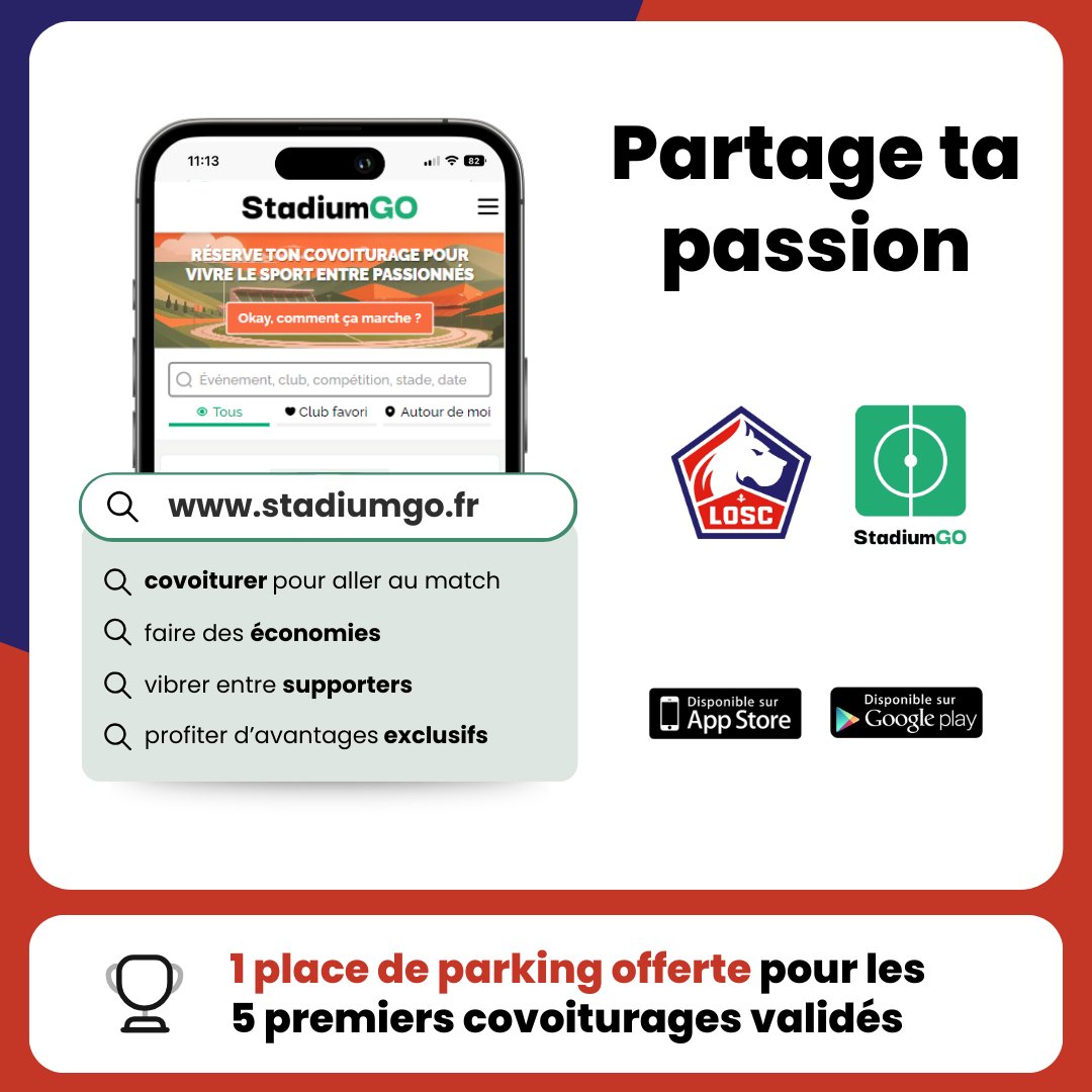 LOSC (@losclive) on Twitter photo Pour le dernier match de la saison face ร Reims, <a href="/stadiumgo/">StadiumGO</a> t'offre la possibilitรฉ de rรฉserver ou proposer un covoiturage pour te rendre au stade ๐
Pour en profiter ๐ bit.ly/covoiturage-loโฆ
๐๐ : ๐๐๐ ๐ ๐๐๐๐๐๐๐๐ ๐๐๐ฃ๐๐๐ก๐ข๐๐๐๐๐ ๐ฃ๐๐๐๐๐ฬ๐ Pour le dernier match de la saison face ร Reims, <a href="/stadiumgo/">StadiumGO</a> t'offre la possibilitรฉ de rรฉserver ou proposer un covoiturage pour te rendre au stade ๐
Pour en profiter ๐ bit.ly/covoiturage-loโฆ
๐๐ : ๐๐๐ ๐ ๐๐๐๐๐๐๐๐ ๐๐๐ฃ๐๐๐ก๐ข๐๐๐๐๐ ๐ฃ๐๐๐๐๐ฬ๐
