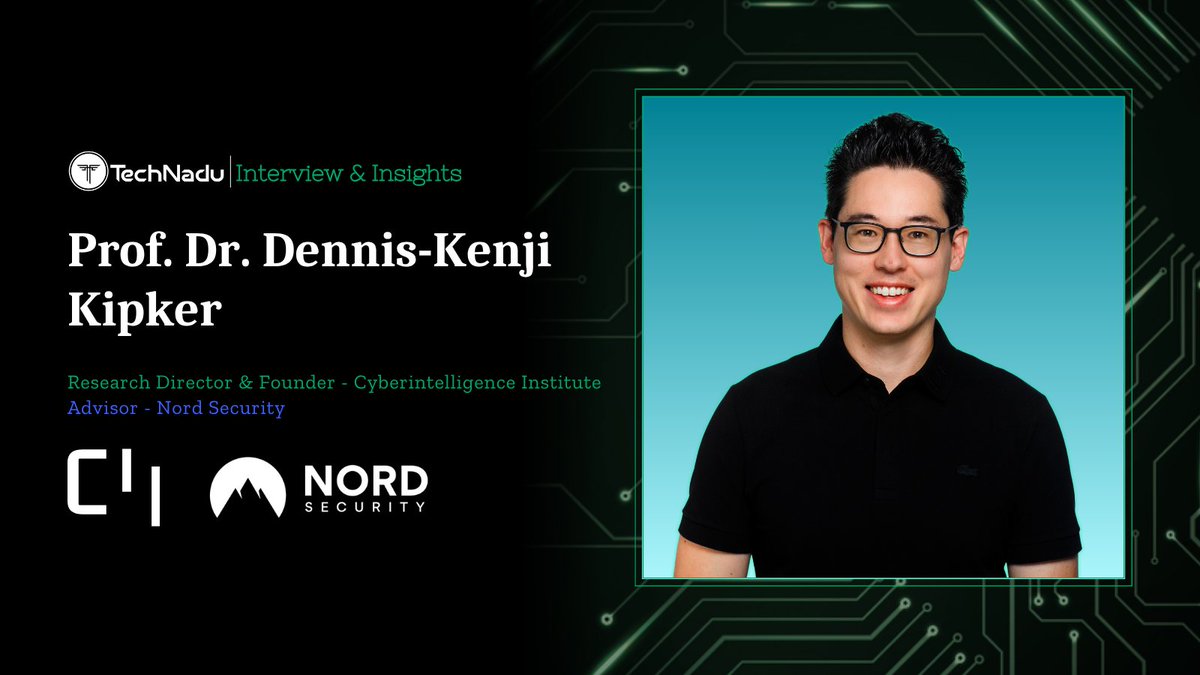 TechNadu (@technadu) on Twitter photo We are thrilled to share this interview with Prof. Dr. Dennis-Kenji Kipker(<a href="/Dennis_Kipker/">@kenji@chaos.social</a>), Research Director at the cyberintelligence institute and Advisory Board Member of Nord Security(<a href="/NordNewsroom/">Nord Security Newsroom</a>).
Prof. Kipker discussed his vision for AI and cybersecurity, and the efforts We are thrilled to share this interview with Prof. Dr. Dennis-Kenji Kipker(<a href="/Dennis_Kipker/">@kenji@chaos.social</a>), Research Director at the cyberintelligence institute and Advisory Board Member of Nord Security(<a href="/NordNewsroom/">Nord Security Newsroom</a>).
Prof. Kipker discussed his vision for AI and cybersecurity, and the efforts