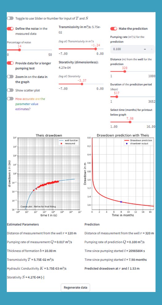 New from the GW-Project and iNUX: Explore pumping tests interactively with Theis, Hantush-Jacob and Neuman solutions. Analyze data, fit parameters, predict drawdown—all in one app!