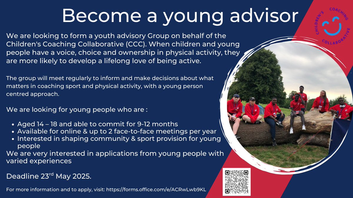 playtheirway (@playtheirway) on Twitter photo 🤩 Do you know any young people who are passionate about sport & coaching?
<a href="/StreetGames/">StreetGames</a> are recruiting a Youth Advisory Group on behalf of the Children’s Coaching Collaborative: streetgames.org/2025/04/30/ccc…
Apply here: forms.office.com/e/ACRwLwb9KL
Applications close on 23rd May 🤩 Do you know any young people who are passionate about sport & coaching?
<a href="/StreetGames/">StreetGames</a> are recruiting a Youth Advisory Group on behalf of the Children’s Coaching Collaborative: streetgames.org/2025/04/30/ccc…
Apply here: forms.office.com/e/ACRwLwb9KL
Applications close on 23rd May