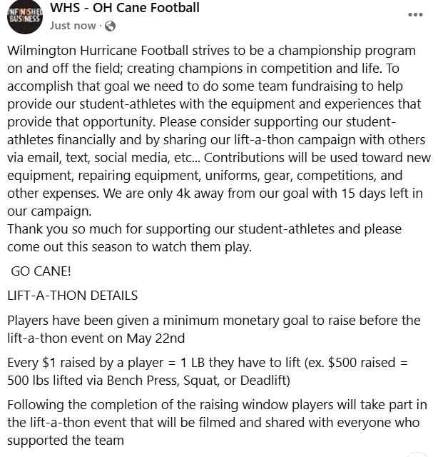 WHSCaneFB's tweet image. app.verticalraise.com/fundraiser/202…