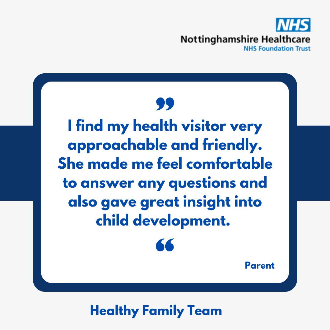 Our Healthy Family Team have received this great feedback from a parent: "I find my health visitor very approachable and friendly. She made me feel comfortable to answer any questions and also gave great insight into child development."
