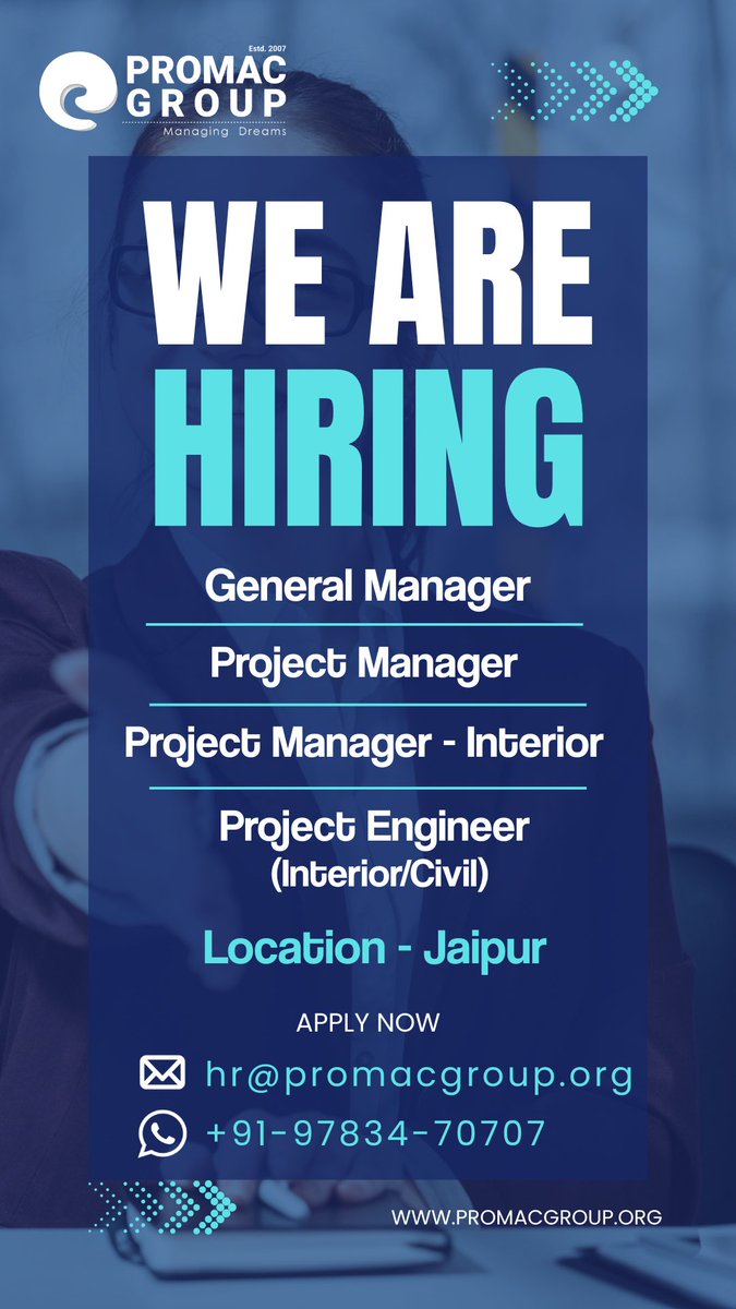 promac007's tweet image. We’re Hiring…!!

#hiring #promacgroup #Promac #pmc #pmcjobs #jobsearch #jobseekers #projectmanagement #jaipur #udaipur #Haridwar #guwahati #ranthambore #ApplyNow