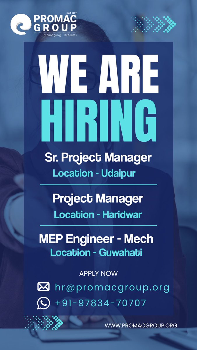 promac007's tweet image. We’re Hiring…!!

#hiring #promacgroup #Promac #pmc #pmcjobs #jobsearch #jobseekers #projectmanagement #jaipur #udaipur #Haridwar #guwahati #ranthambore #ApplyNow