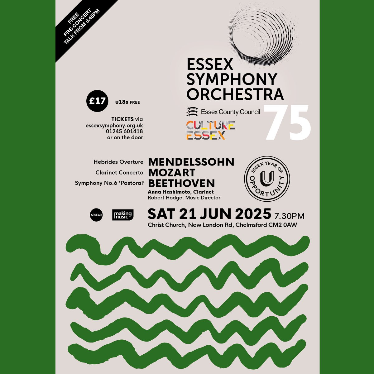 Culture Essex (@cultureessex) on Twitter photo Want to see an orchestra live? To mark <a href="/essexsymphony/">Essex Symphony Orchestra</a>'s 75th Anniversary, you can attend their next concert free of charge on 21st June in Chelmsford <a href="/ChristChurchCM2/">Christ Church Chelmsford URC</a>
To claim your tickets, go to ticketsource.co.uk/booking/t-gakq…: select category ECC Guest & enter the password ESO75 Want to see an orchestra live? To mark <a href="/essexsymphony/">Essex Symphony Orchestra</a>'s 75th Anniversary, you can attend their next concert free of charge on 21st June in Chelmsford <a href="/ChristChurchCM2/">Christ Church Chelmsford URC</a>
To claim your tickets, go to ticketsource.co.uk/booking/t-gakq…: select category ECC Guest & enter the password ESO75