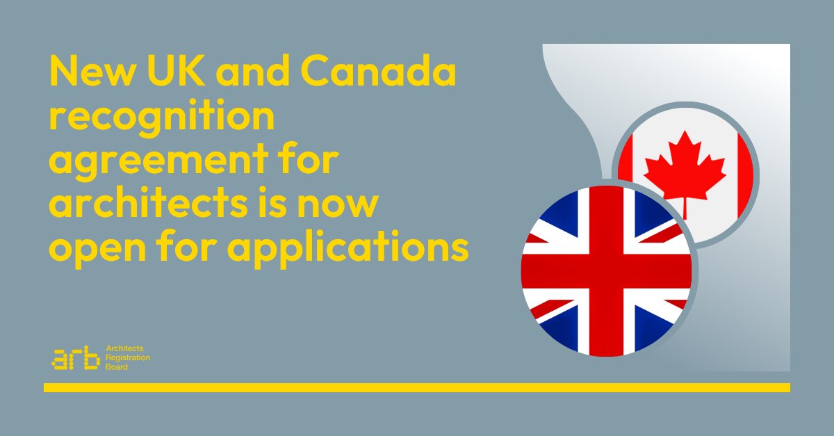 Applications are now open for a new mutual recognition agreement between the Architects Registration Board (ARB) and the Regulatory Organizations of Architecture in Canada / Regroupement des Ordres d’Architectes du Canada (ROAC).

Learn more here➡️arb.org.uk/international-…