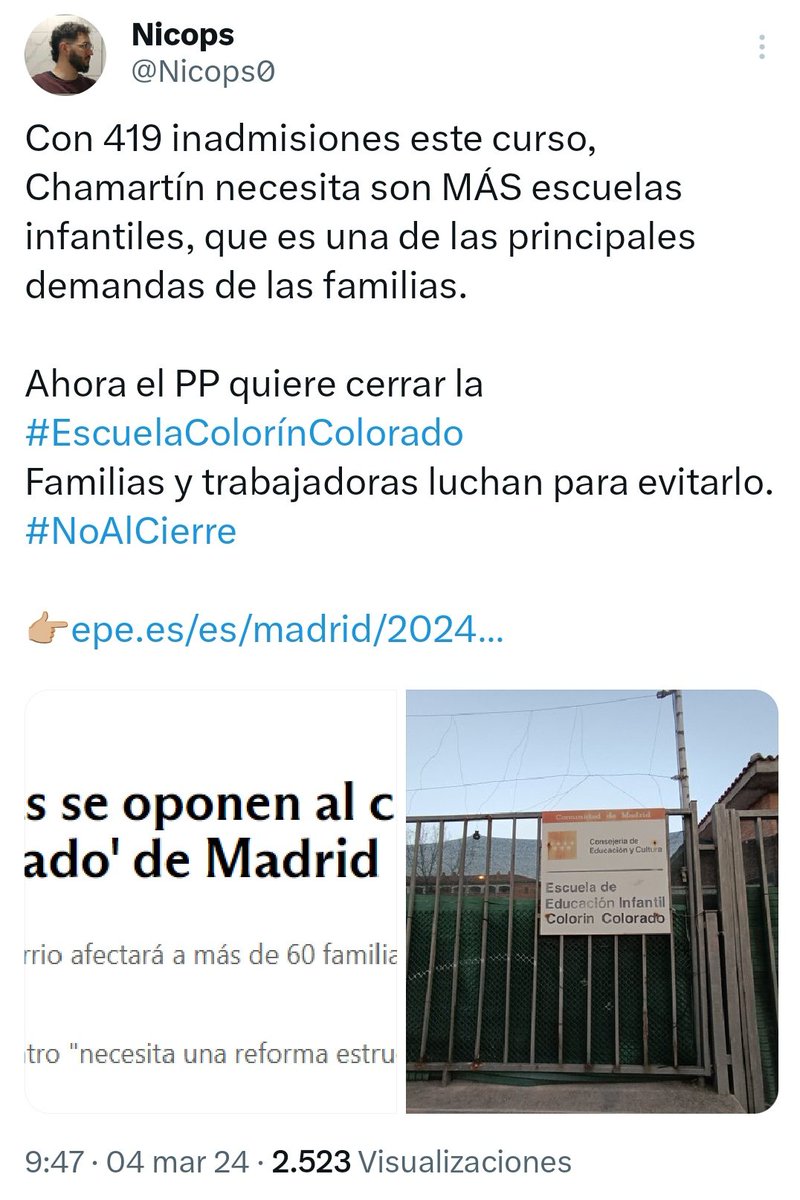 Hace un año <a href="/MasMadridCiudad/">Más Madrid Ciudad</a> se reunía con familias y trabajadoras ante el temor al cierre definitivo. 

Entonces el PP dijo que era necesaria una reforma. Hoy confirman que no habrá escuela y será un centro deportivo #ColorínColorado