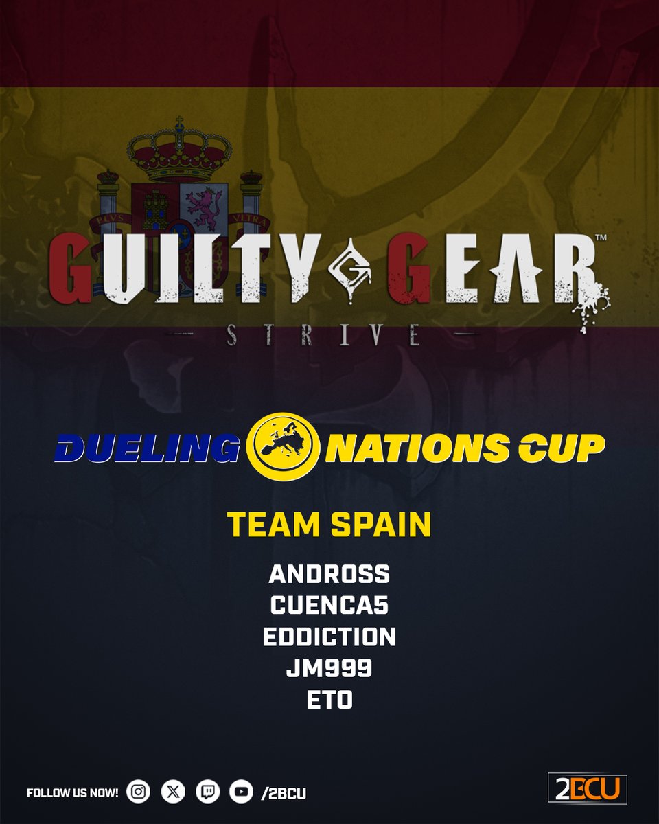 2becommunity's tweet image. 🇪🇸 Team Spain enters Dueling Nations – Guilty Gear Strive!

Fierce, passionate, and blazing.

📅 May 19th, 2025 – 19:30 CEST
📺 twitch.tv/2bcu

#eSports #DuelingNation #TeamSpain #FGC #GGST 
#twitch #onlineevent