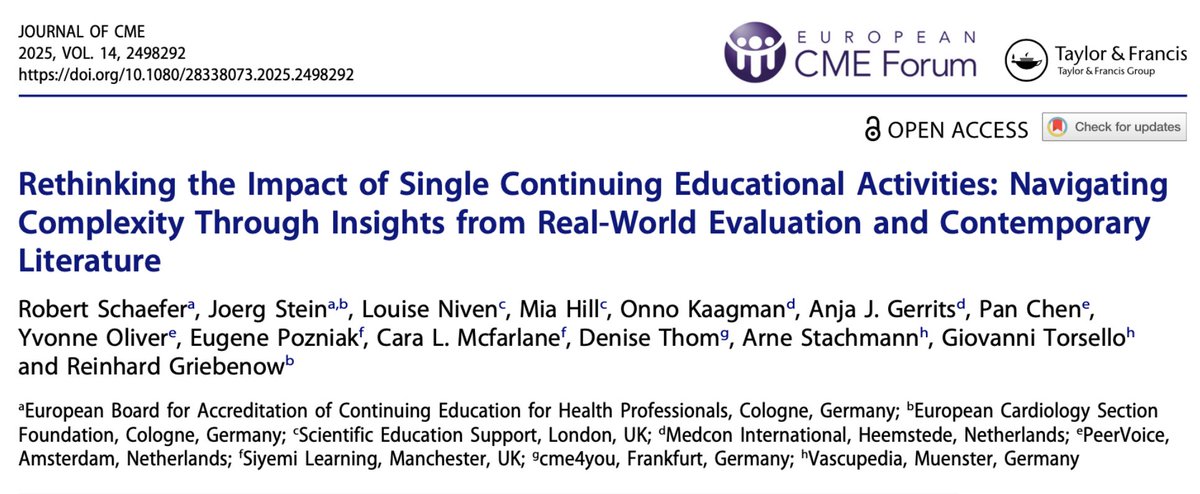 📢 New Brief Report: bit.ly/42VPlgz 📢 

"Rethinking the impact of single continuing educational activities: navigating complexity through insights from real-world evaluation and contemporary literature"
#OpenAccess #CME #MedEd