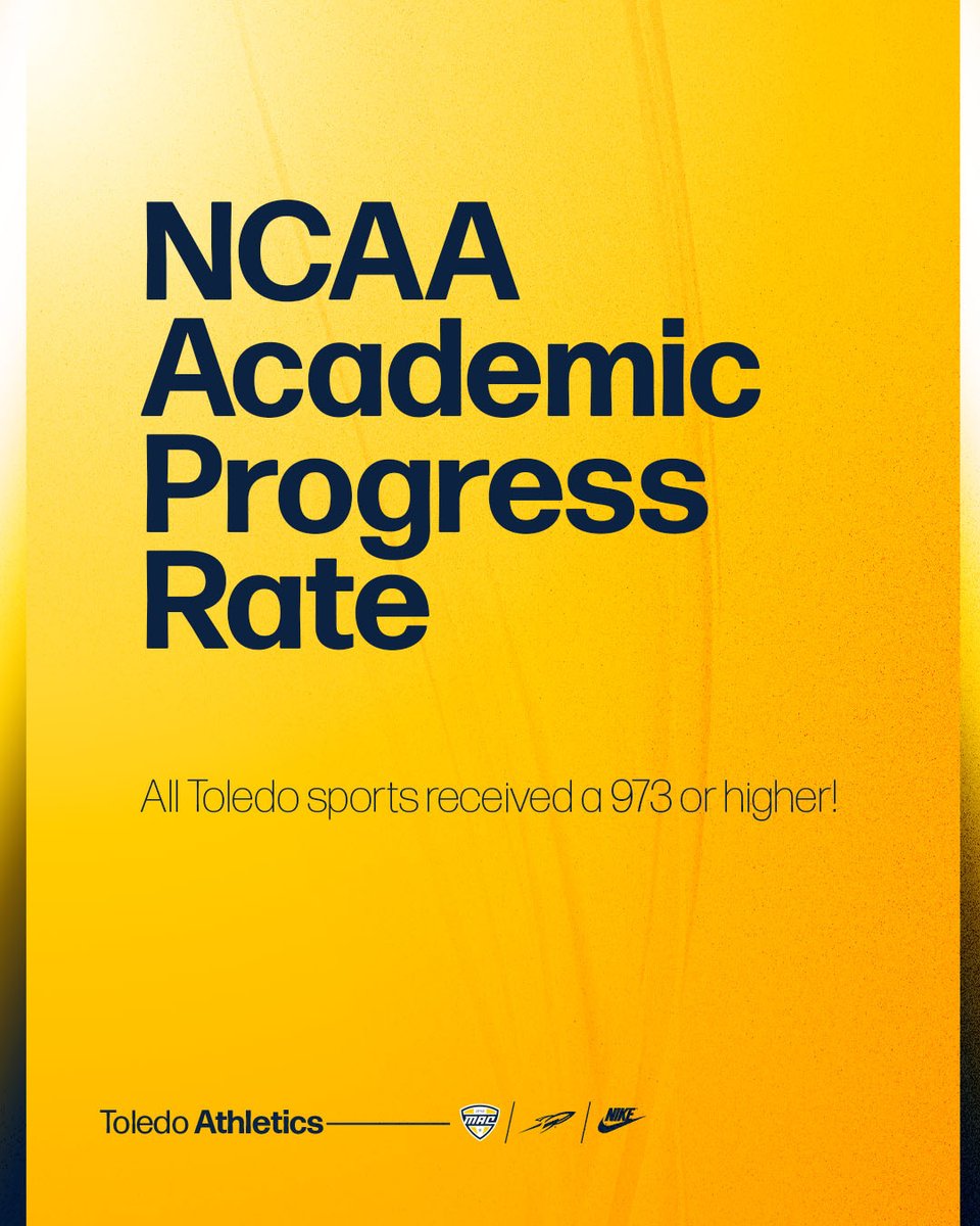 Toledo Athletics (@toledorockets) on Twitter photo The NCAA's APR report card showed that the Rockets are at the head of the class!
๐ต All sports had at least a 973 APR!
๐ก<a href="/ToledoWTennis/">Toledo Women's Tennis</a> and <a href="/ToledoMGolf/">Toledo Men's Golf</a> each had perfect 1000 scores!
๐ต<a href="/Toledo_MBB/">Toledo Men's Basketball</a>, <a href="/ToledoFB/">Toledo Football</a>, <a href="/ToledoSoccer/">Toledo Soccer</a> and <a href="/ToledoSoftball/">Toledo Softball</a> all ranked in top 3 in <a href="/MACSports/">MACtion</a>! The NCAA's APR report card showed that the Rockets are at the head of the class!
๐ต All sports had at least a 973 APR!
๐ก<a href="/ToledoWTennis/">Toledo Women's Tennis</a> and <a href="/ToledoMGolf/">Toledo Men's Golf</a> each had perfect 1000 scores!
๐ต<a href="/Toledo_MBB/">Toledo Men's Basketball</a>, <a href="/ToledoFB/">Toledo Football</a>, <a href="/ToledoSoccer/">Toledo Soccer</a> and <a href="/ToledoSoftball/">Toledo Softball</a> all ranked in top 3 in <a href="/MACSports/">MACtion</a>!